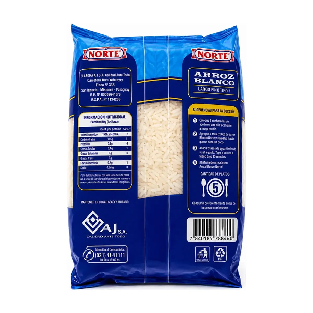 Arroz blanco pulido tipo 1 Norte (500 g / 1.1 lb) - Miniatura 2