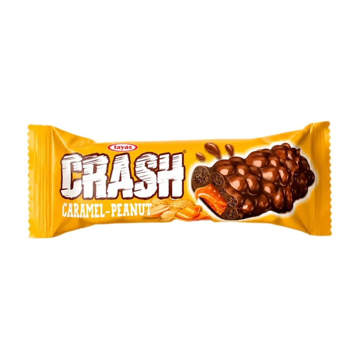 Barra de cacahuete con cobertura de cacao crujiente de maíz y arroz y caramelo Crash Tayas (40 g / 1.41 oz)