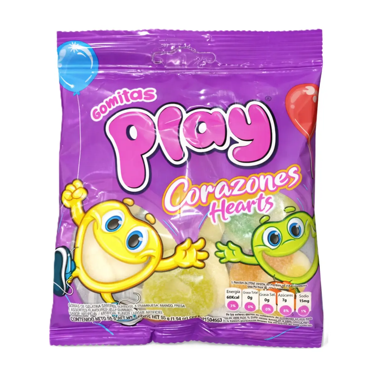 Gomitas de gelatina sabores surtidos a frambuesa, mango y fresa Play (55g / 1.94 oz)