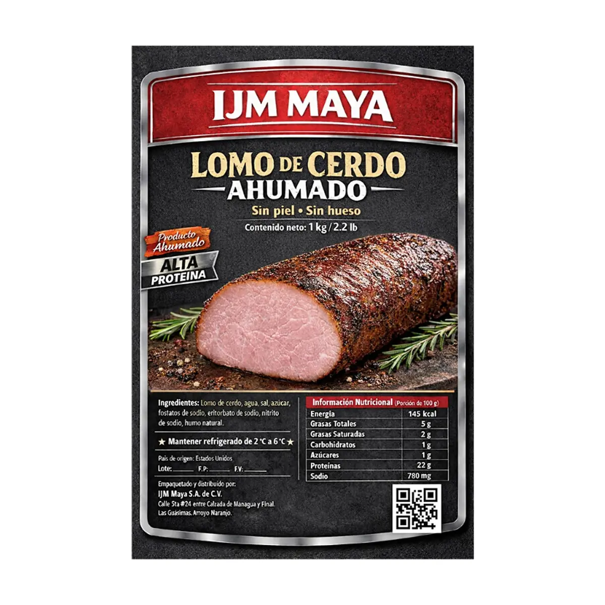 Lomo de cerdo ahumado sin piel y sin hueso IJM Maya (1 kg / 2.2 lb) - Thumbnail 3