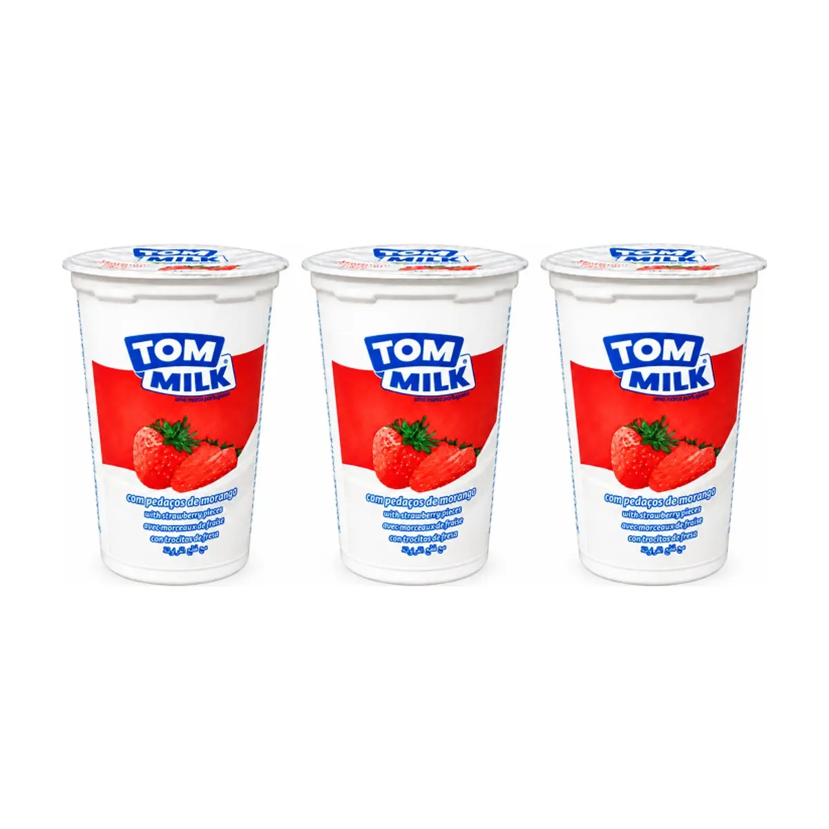 Yogurt pasteurizado sabor fresa con trocitos de frutas Tom Milk (3 x 500 g / 1.10 lb)
