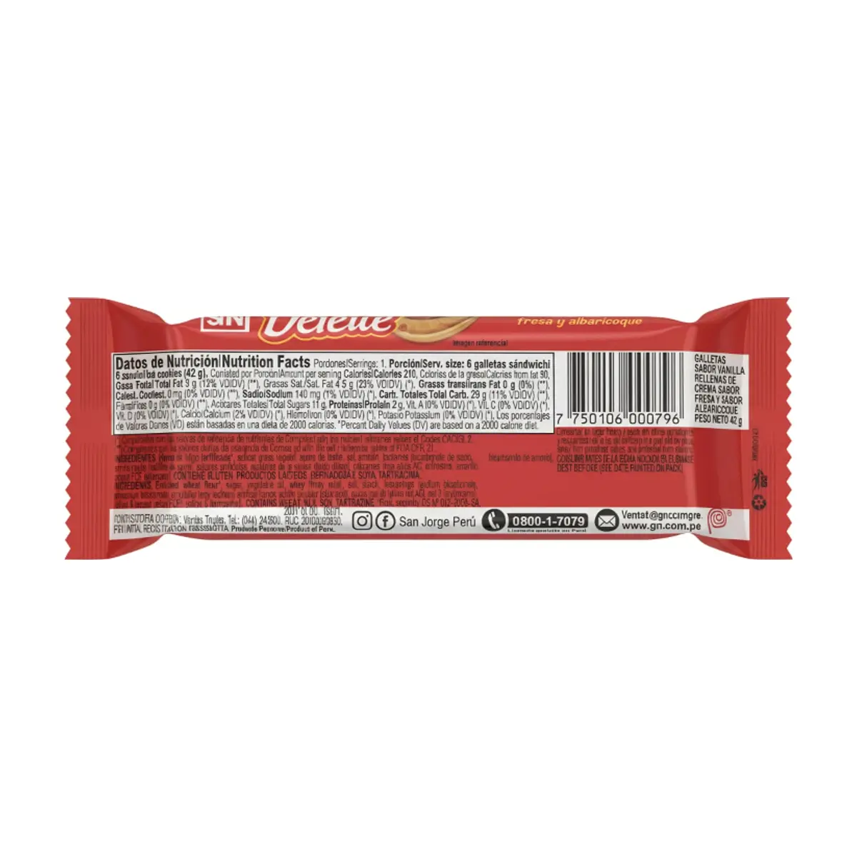 Galletas sabor vainilla con crema sabor fresa y albaricoque Doble Deleite GN (42 g / 1.48 oz) - Miniatura 2