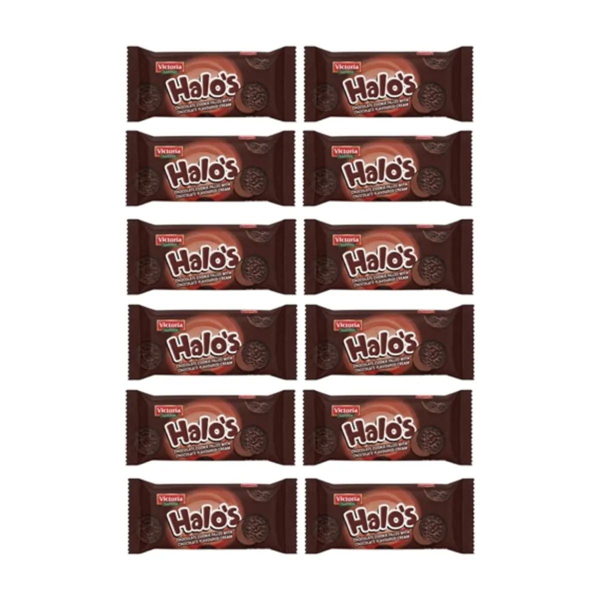 Galletas de chocolate rellenas con crema sabor chocolate Victoria Garden Halo’s (12 x 30 g / 1.05 oz)