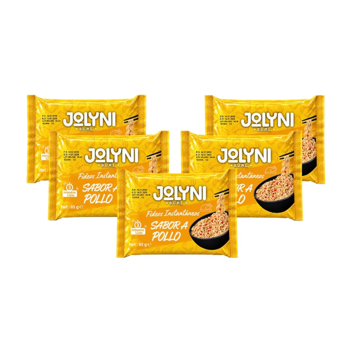 Sopa de fideos instantáneos sabor pollo Jolyni (5 x 85 g / 3 oz)