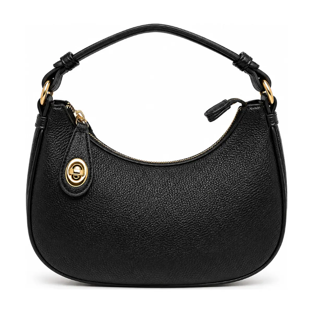 Bolso hobo negro media luna con asa ajustable y herrajes dorados ISABELLA
