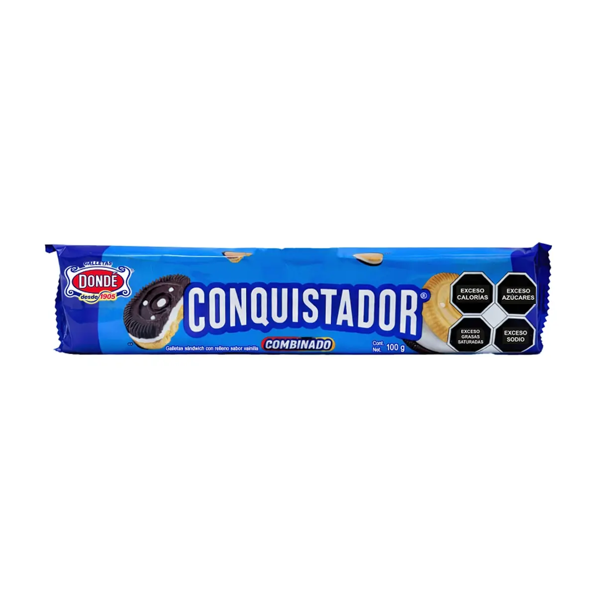 Galletas sándwich combinadas con relleno cremoso sabor a vainilla Dondé Conquistador (100 g / 3.53 oz)