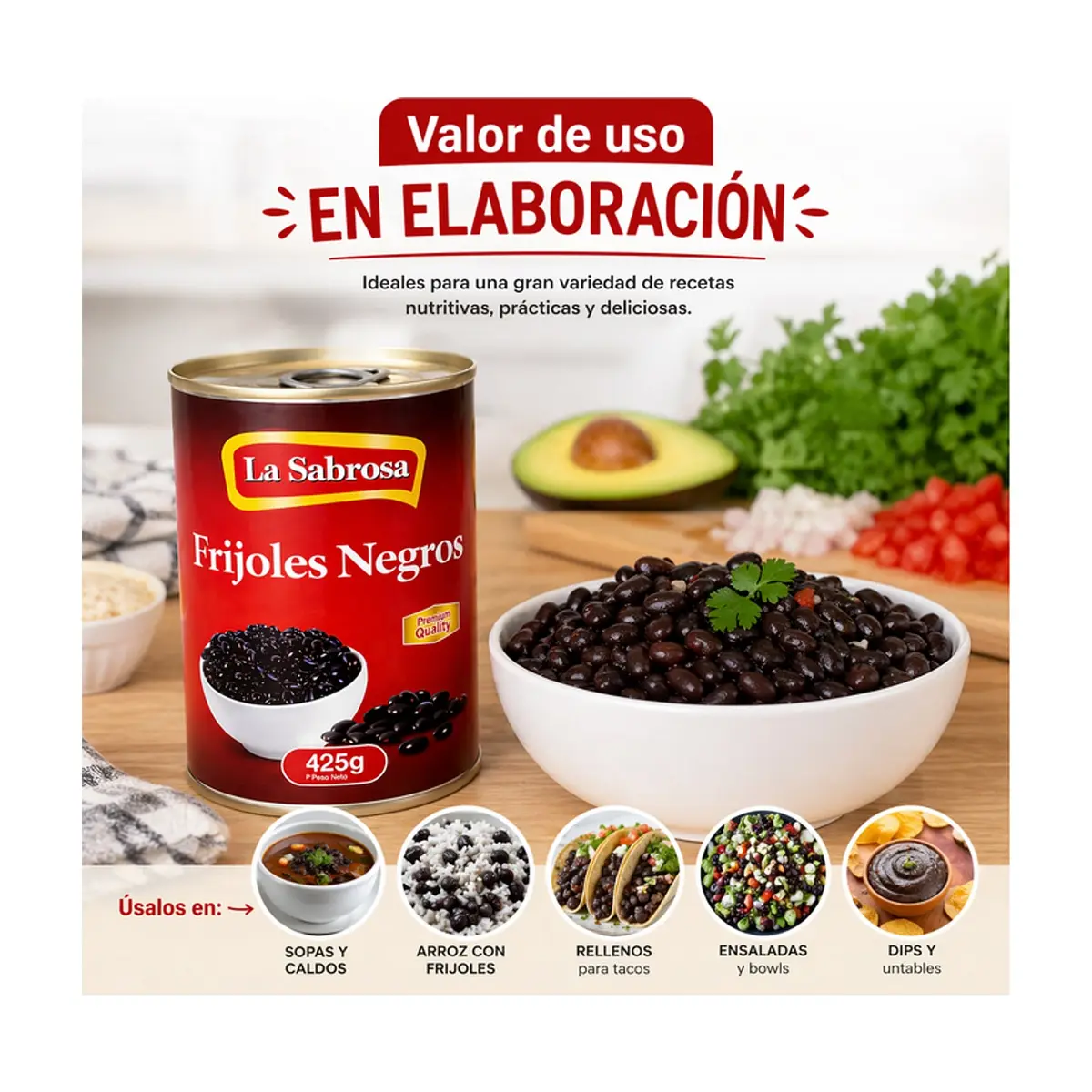 Frijoles negros enlatados La Sabrosa (425 g / 15 oz) - Thumbnail 4