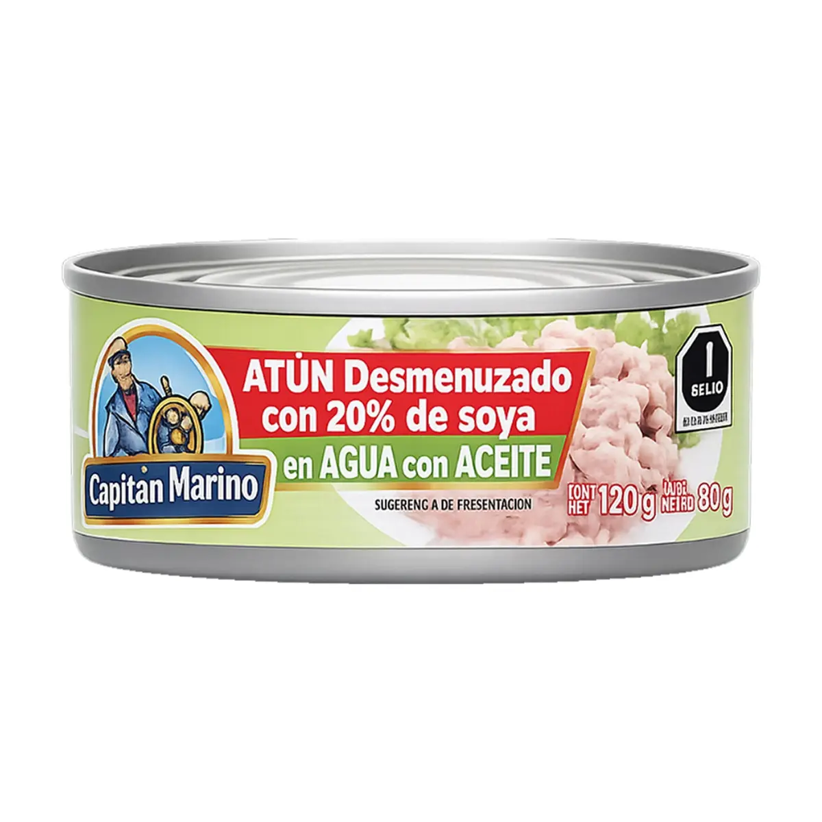 Atún desmenuzado con 20% de soya en agua con aceite Capitán Marino (120 g / 4.2 oz) - Imagen 1