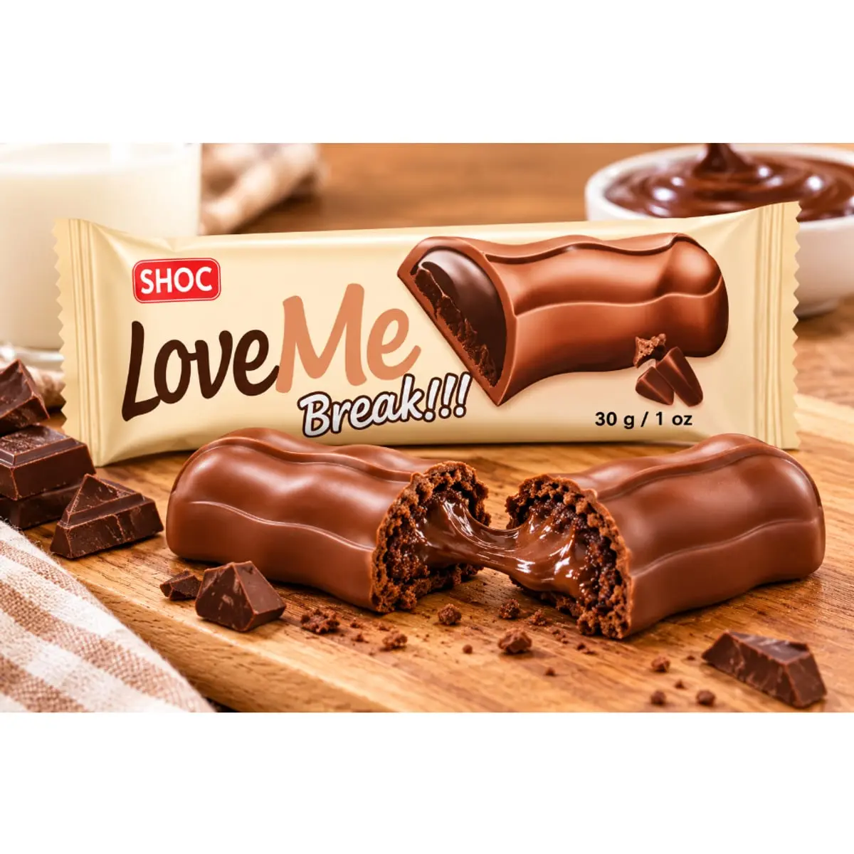 Barra de chocolate con leche, relleno de chocolate oscuro y galletas de cacao Shoc (30g / 1.0 oz) - Miniatura 4