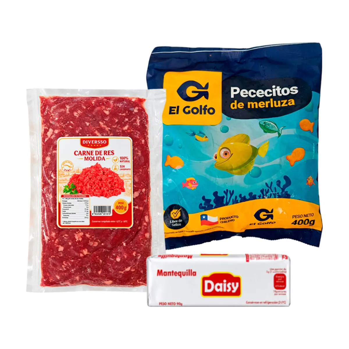 Combo: Pececitos -nuggets- de merluza + Mantequilla + Carne de res molida - Imagen 1