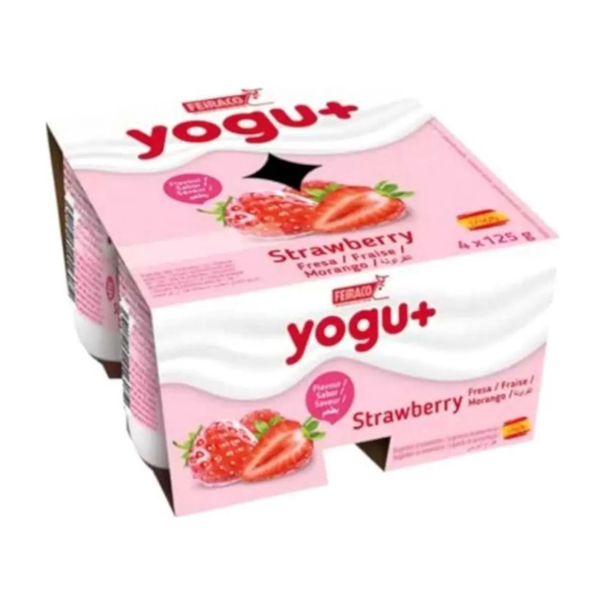Yogur pasteurizado sabor a fresa Yogu+ Feiraco (4 x 125 g / 4.40 oz) - Miniatura 1