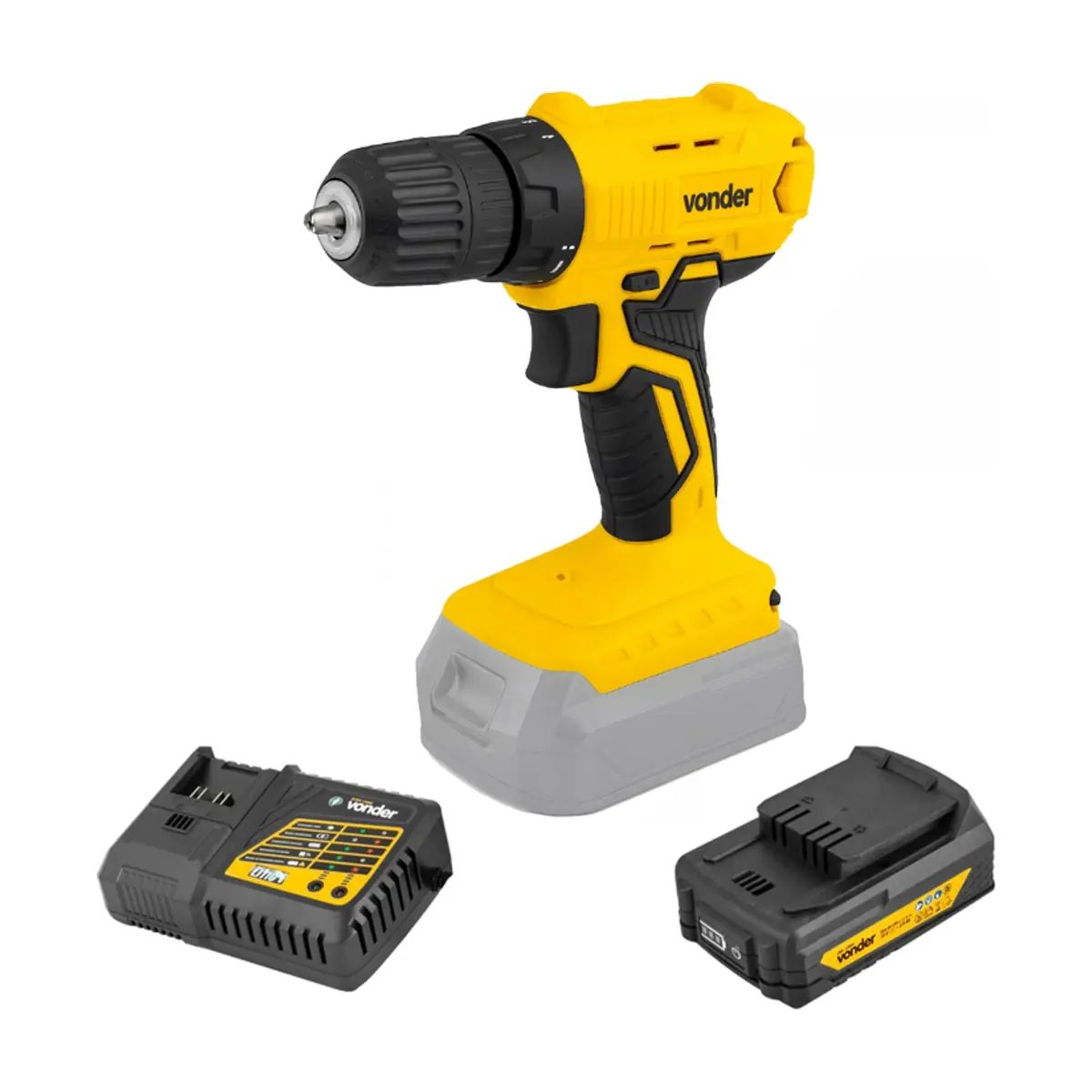 Taladro atornillador inalámbrico de 3/8'' de 18 V IPFV1851 + Batería IBV1802 de 18 V + Cargador de batería rápido de 18 V ICBV1806 Vonder