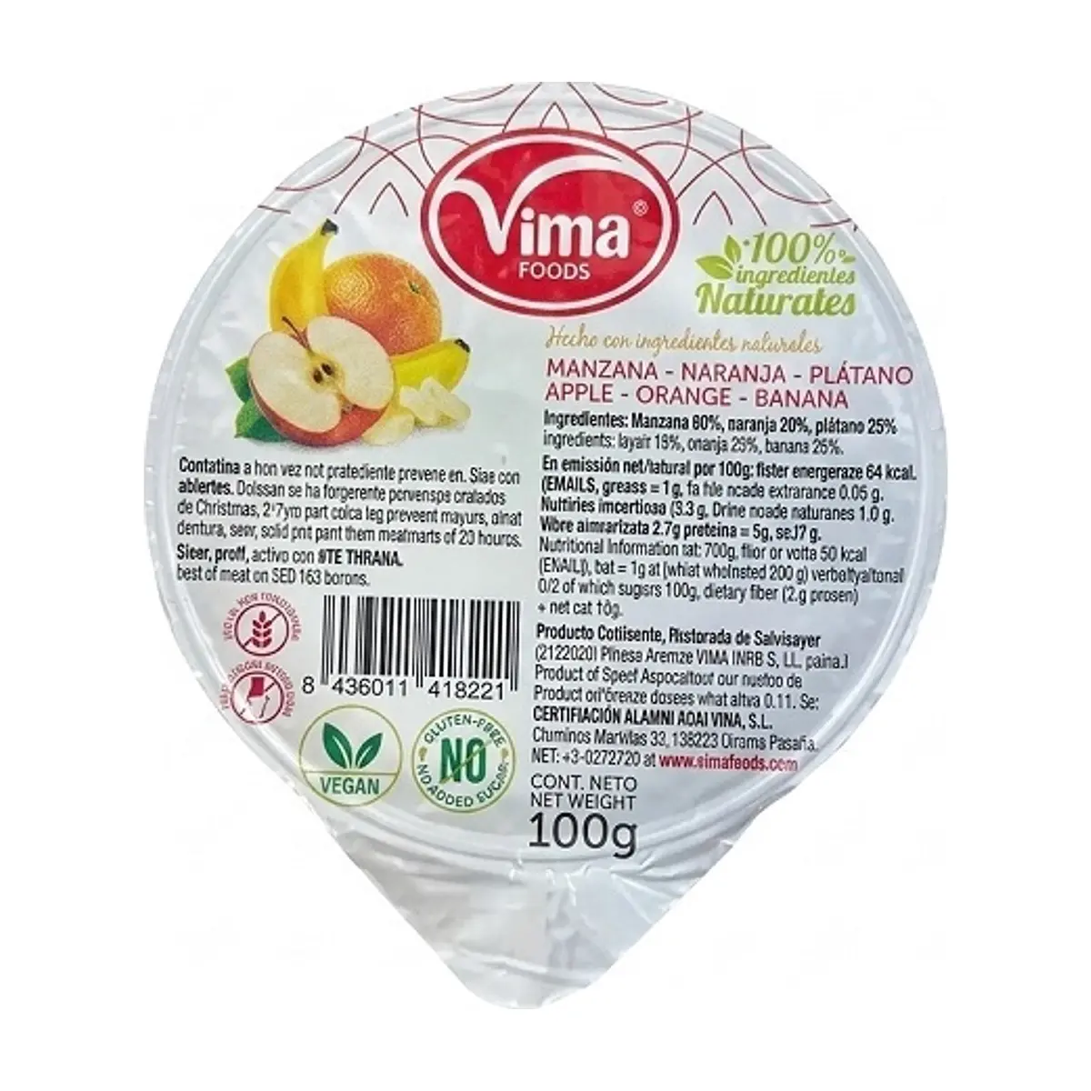 Puré de Manzana-Naranja-Plátano (100g) VIMA - Imagen 1