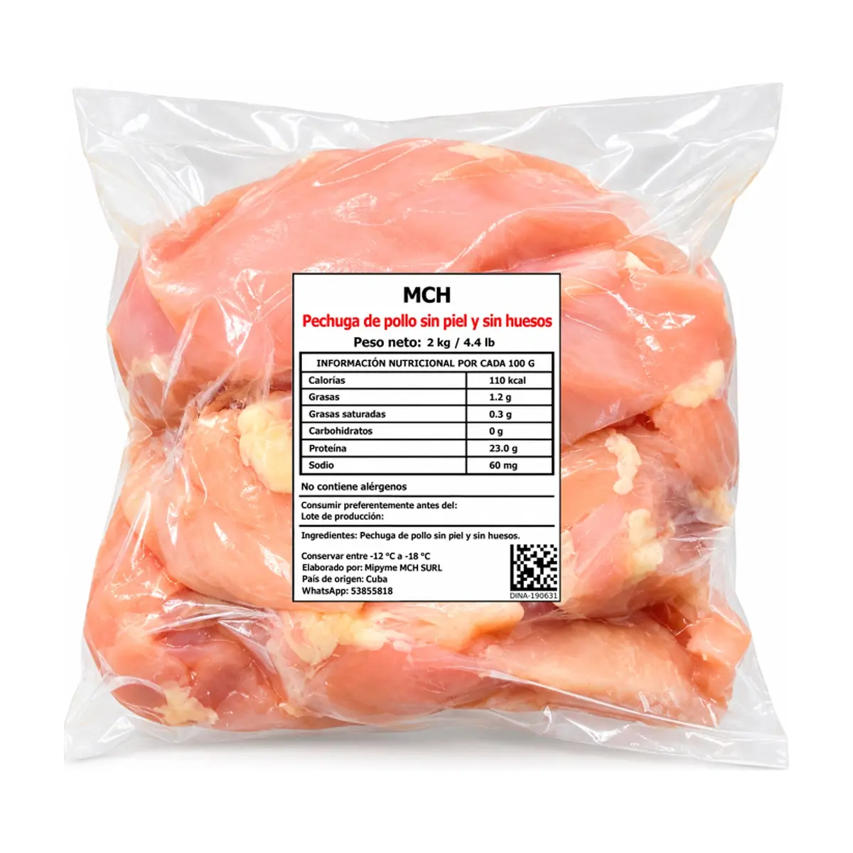 Pechuga de pollo sin piel y sin huesos MCH (2 kg / 4.4 lb)