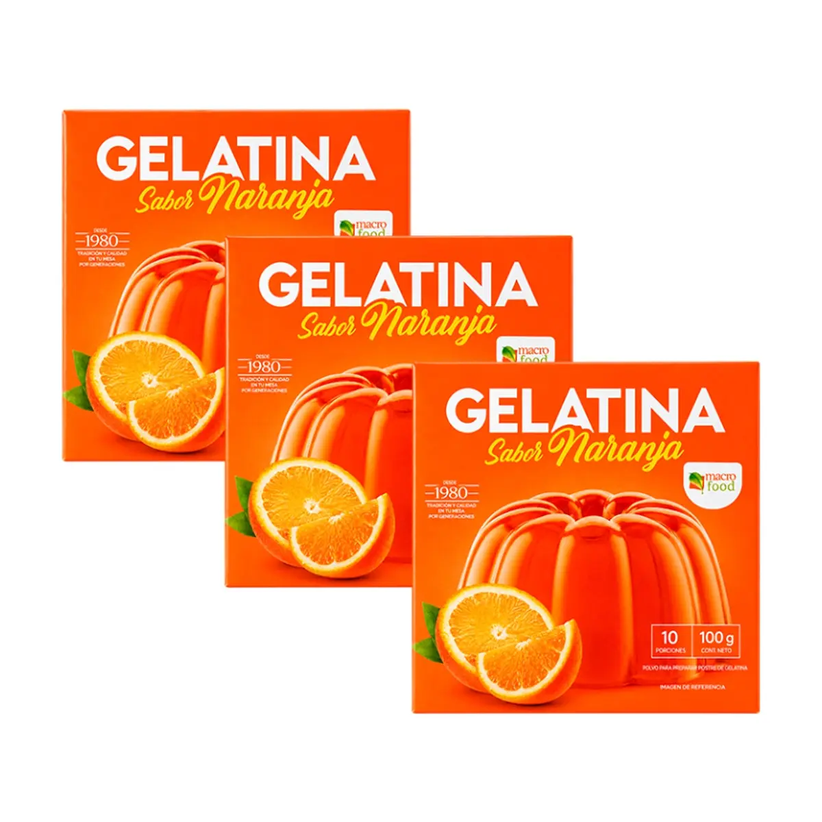 Gelatina sabor naranja Macro Food (3 x 100 g / 3.5 oz)