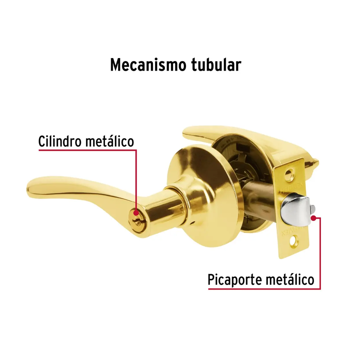Cerradura de manija color latón brillante Hermex CEMA-1RB - Thumbnail 2