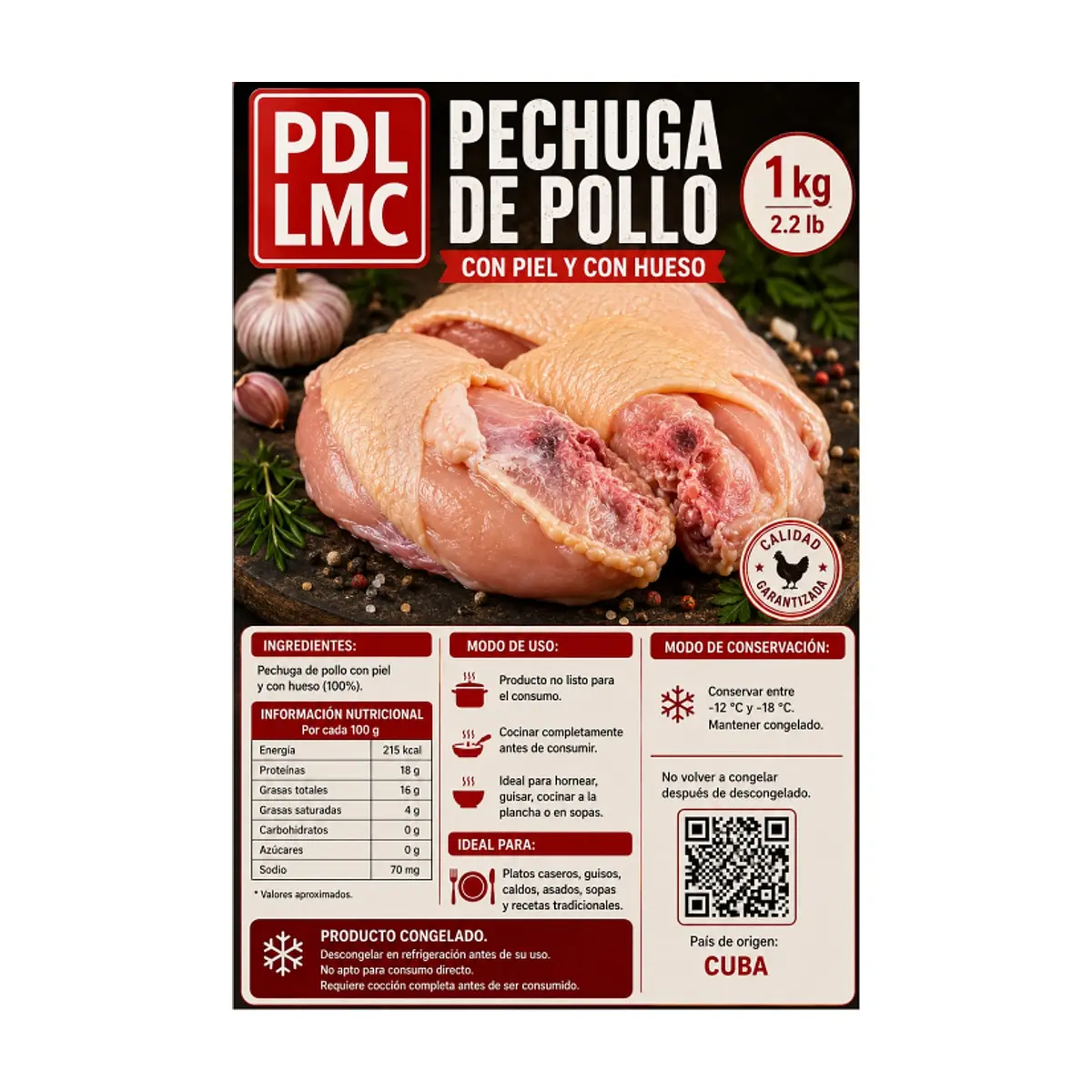 Pechuga de pollo con piel y con hueso PDL LMC (1 kg / 2.2 lb) - Thumbnail 4