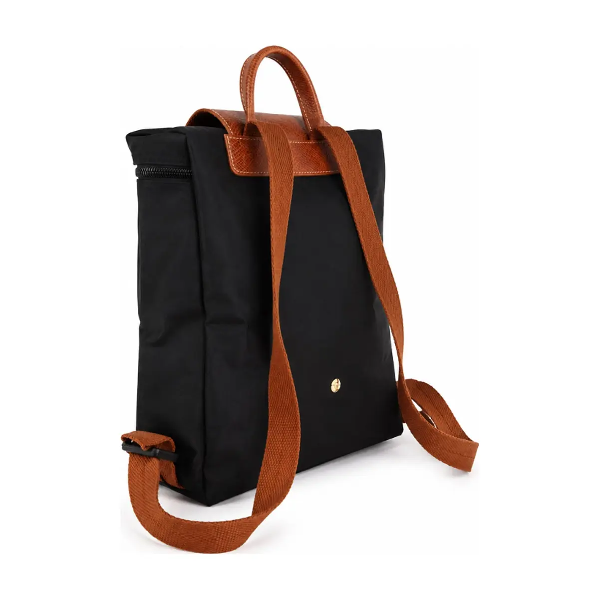 Mochila convertible de nailon negro con detalles en camel Isabella - Thumbnail 4