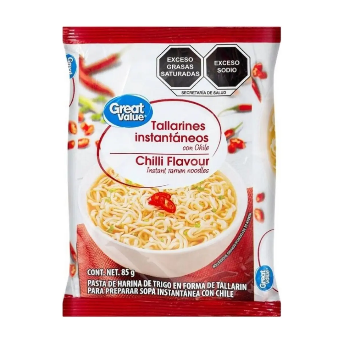 Tallarines instantáneo con chile Great Value (85 g / 2.99 oz)