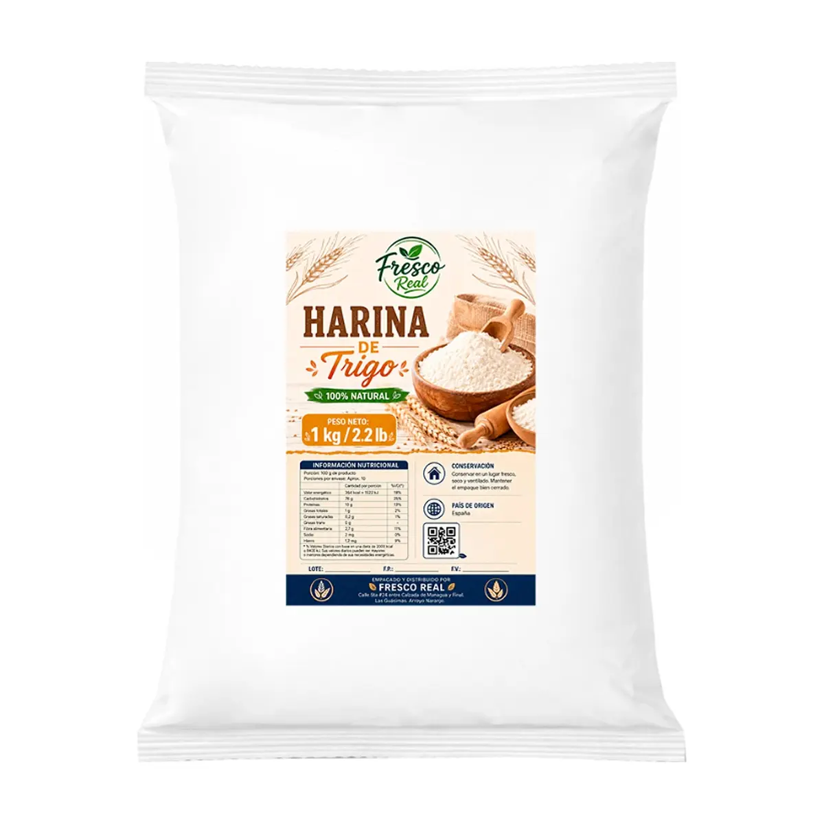 Harina de trigo fortificada Fresco Real (1 kg / 2.2 lb)