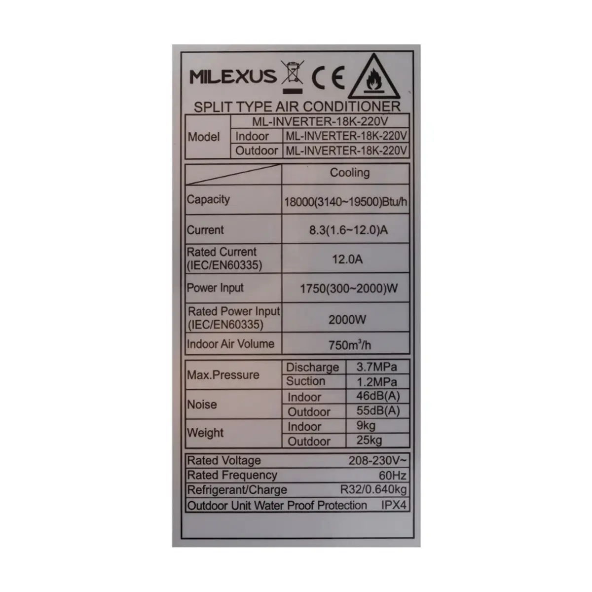 Aire acondicionado tipo split inverter de 1.5 tonelada Milexus ML-INVERTER-18K-220V - Thumbnail 2