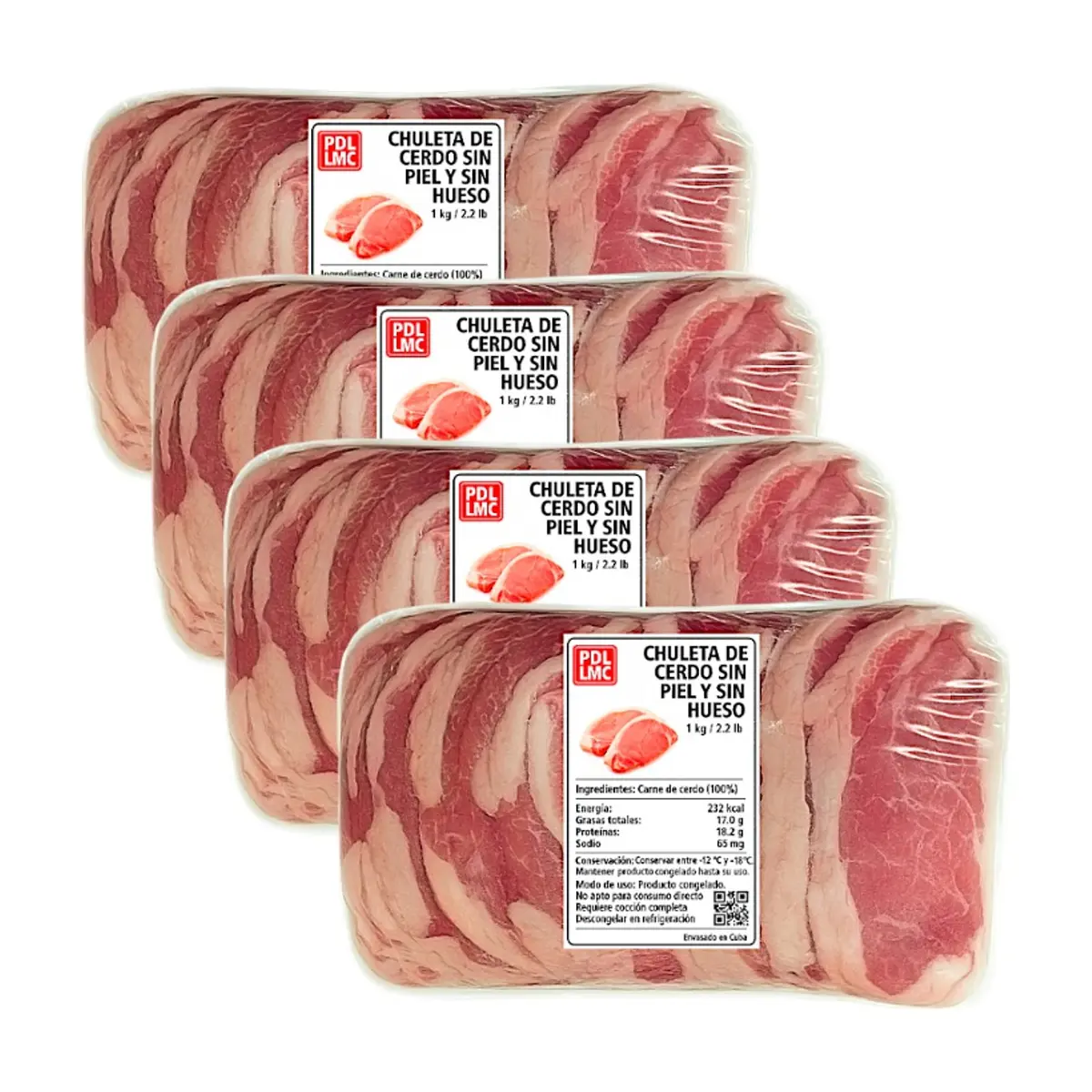 Chuleta de cerdo sin piel y sin hueso PDL LMC (4 x 1 kg / 2.2 lb)