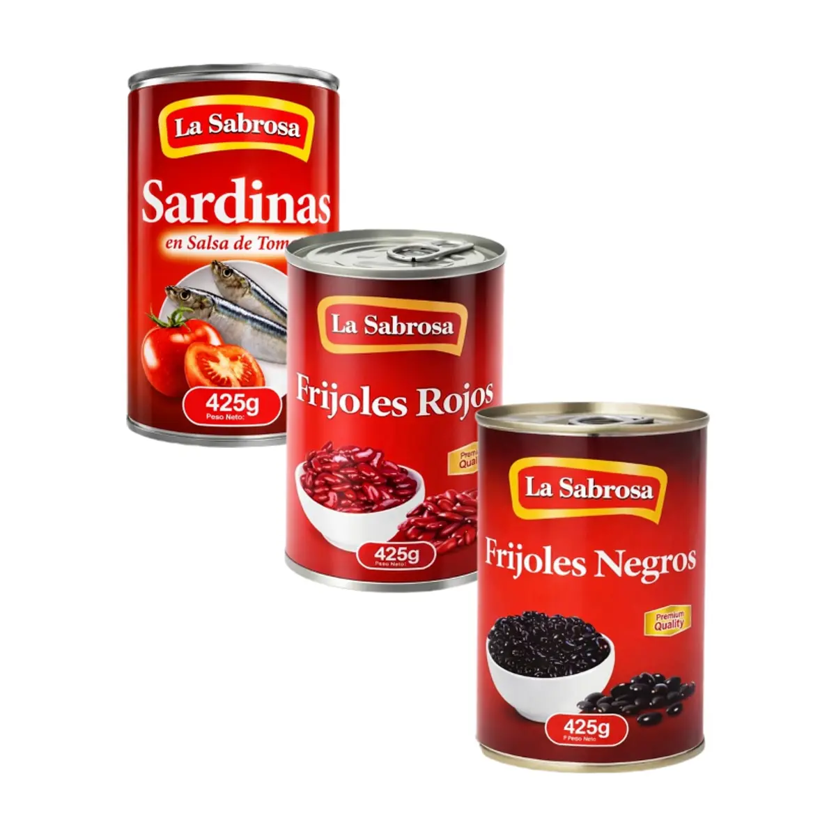 Sardinas en salsa de tomate + Frijoles rojos enlatados + Frijoles negros enlatados - Imagen 1