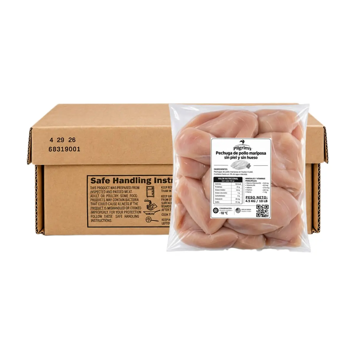 Pechuga de pollo mariposa sin piel y sin hueso Pilgrim's (4 x 4.54 kg / 10 lb)