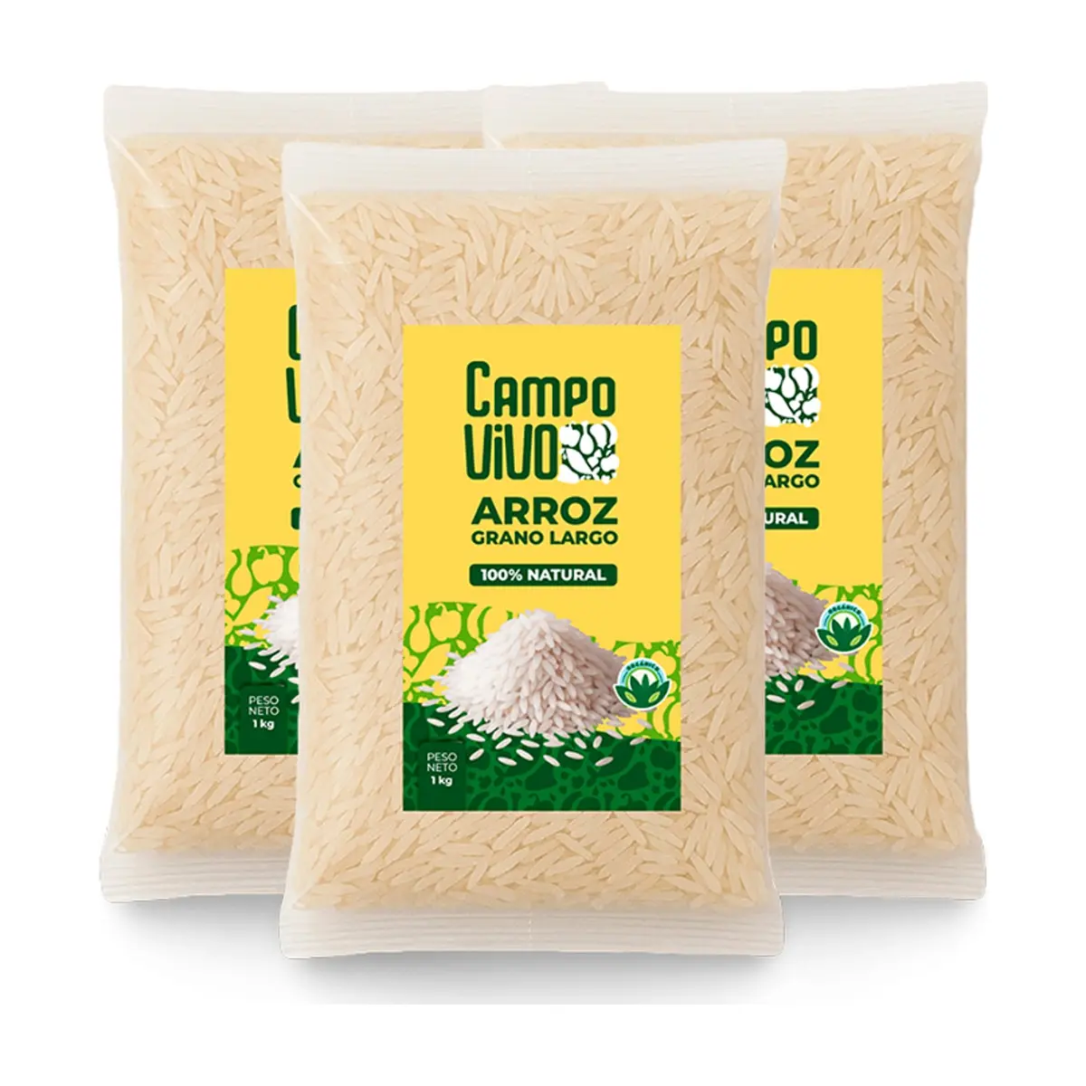 Arroz de grano largo Campo Vivo (3 x 1 kg / 2.2 lb)