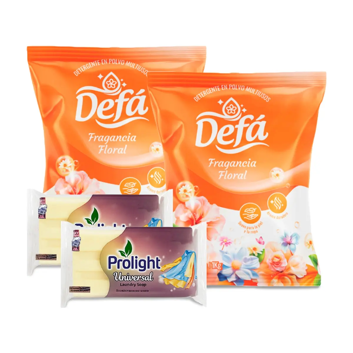 Combo de jabones y detergentes #10: Detergente en polvo multiusos fragancia floral Defá +Jabón de lavar con enzimas Prolight - Imagen 1