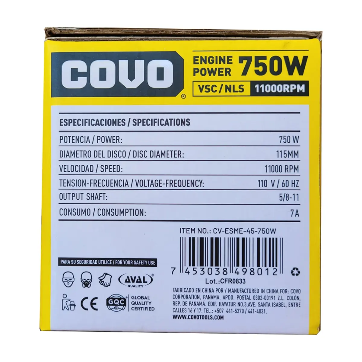 Pulidora - esmeril - angular 115 mm 750 W Covo CV-ESME-45-750W - Miniatura 3