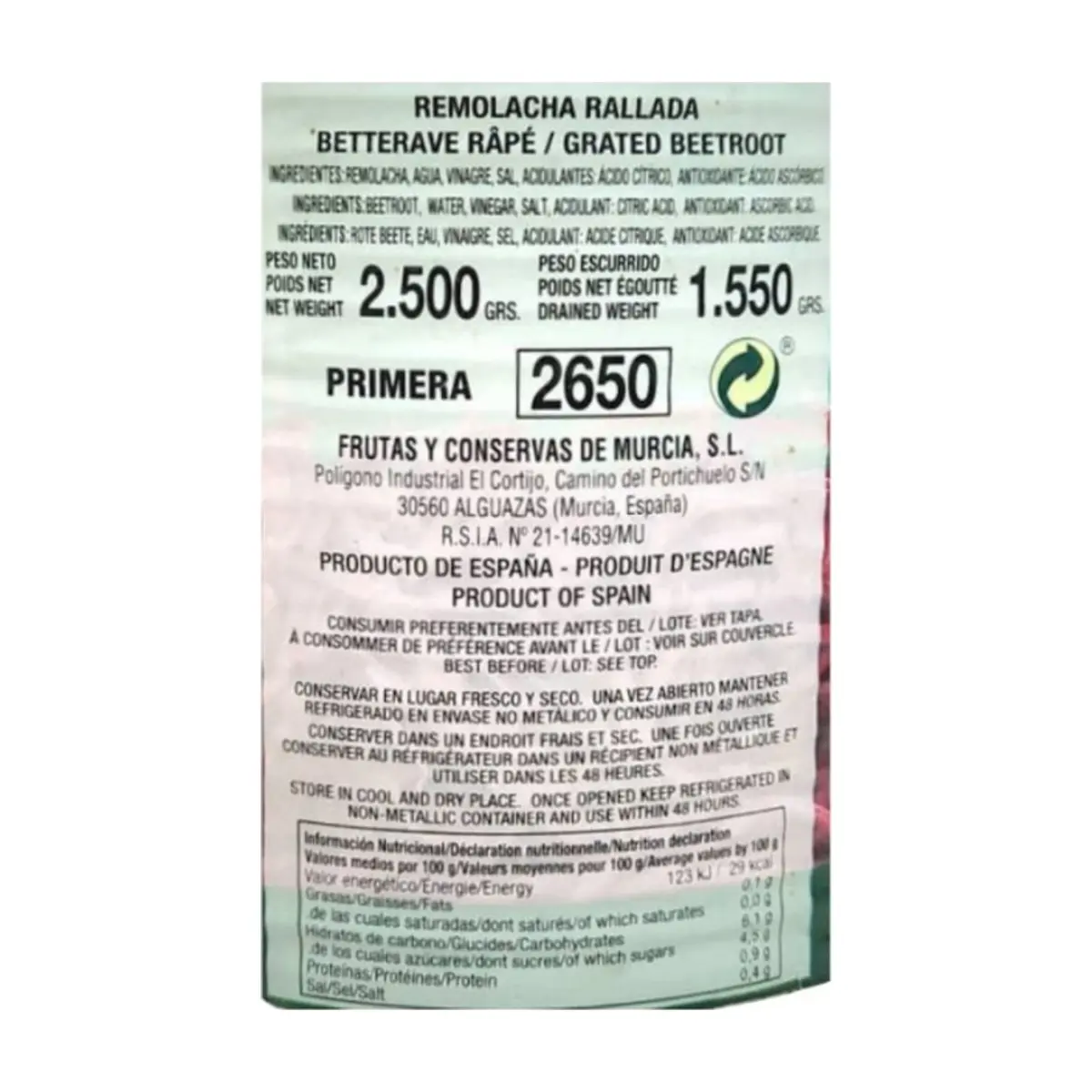 Remolacha roja rallada Mocitos (2.5 kg / 5.5 lb) - Miniatura 2