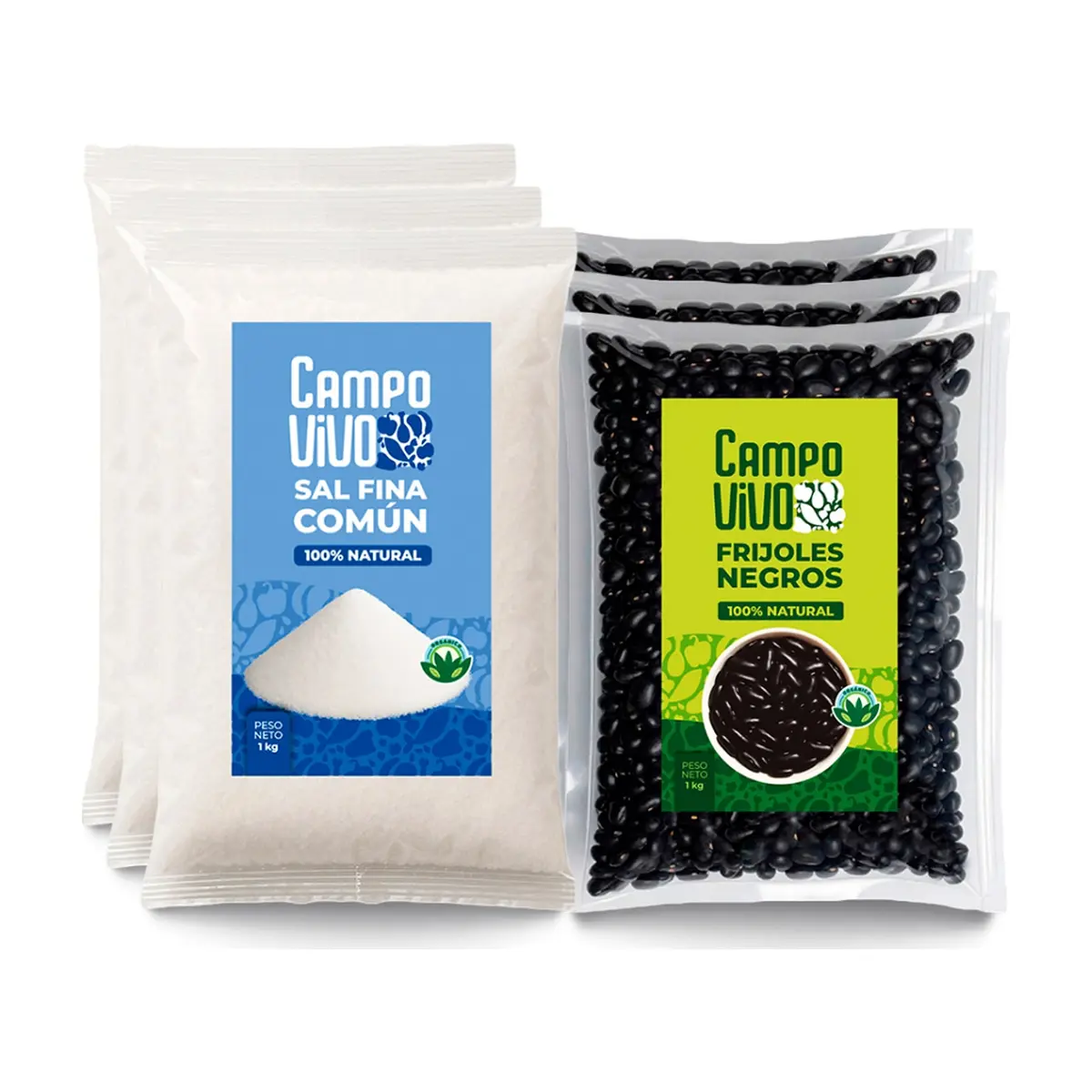 Combo de grano y sazón Campo Vivo #11: Sal fina común + Frijoles negros