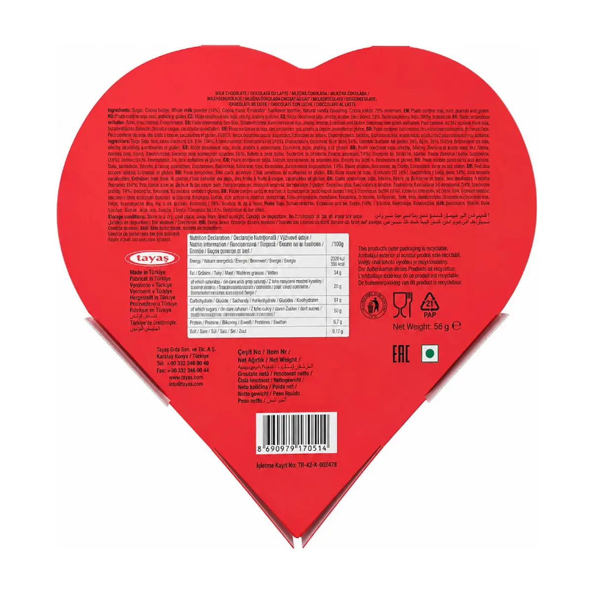 Caja de bombones de chocolate Tayas Amor (100 g / 3.52 oz) - Thumbnail 2