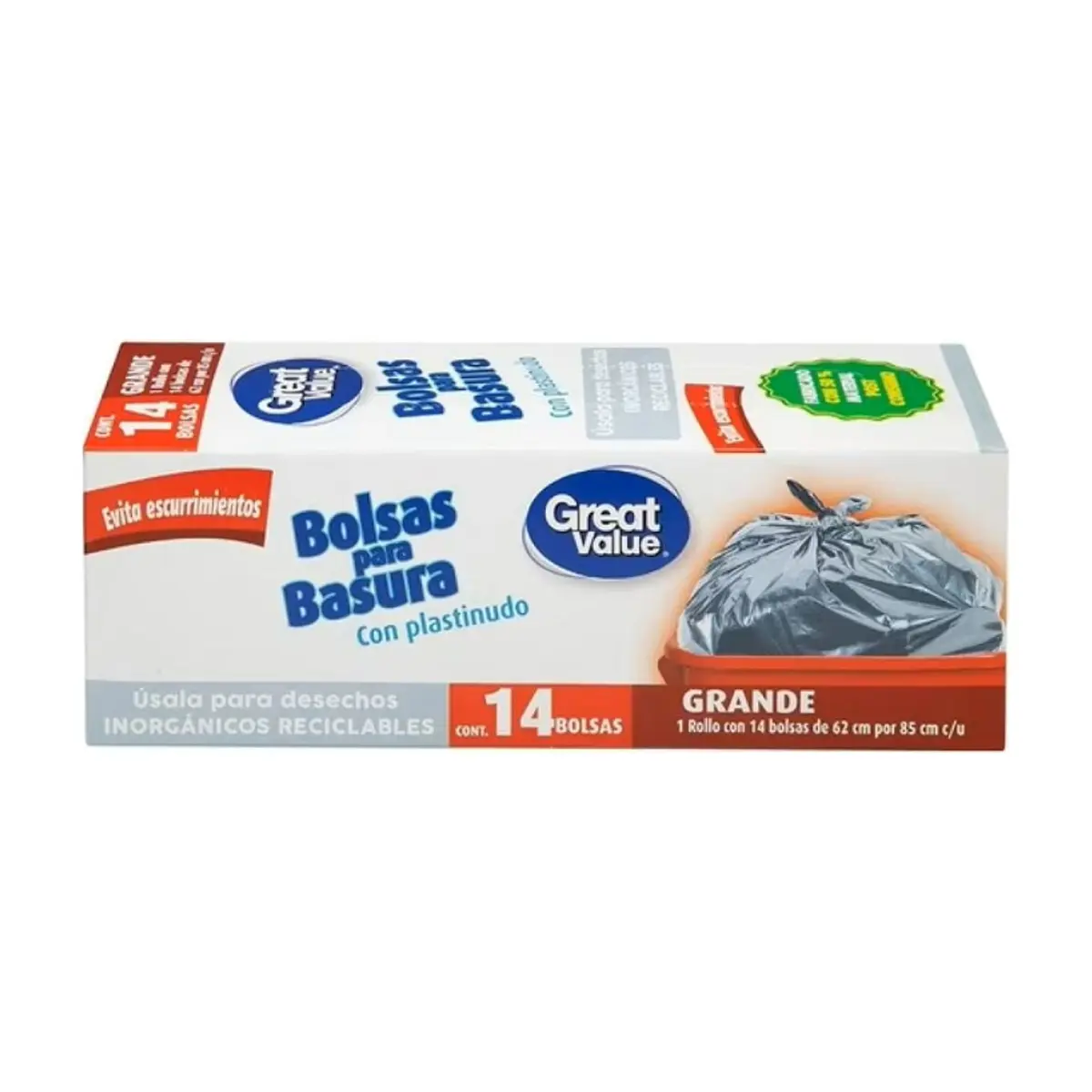 Bolsa para basura con plastinudo grande Great Value (14 U)
