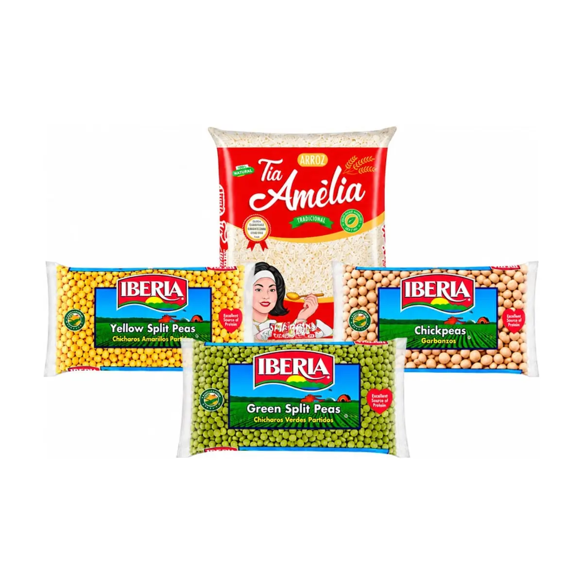 Combo arroz Tia Amelia, chícharo amarillo, chícharo verde y garbanzo Iberia - Miniatura 1