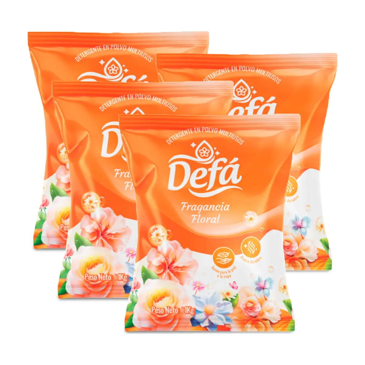 Detergente en polvo multiusos fragancia floral Defá (4 x 1 kg / 2.2 lb)