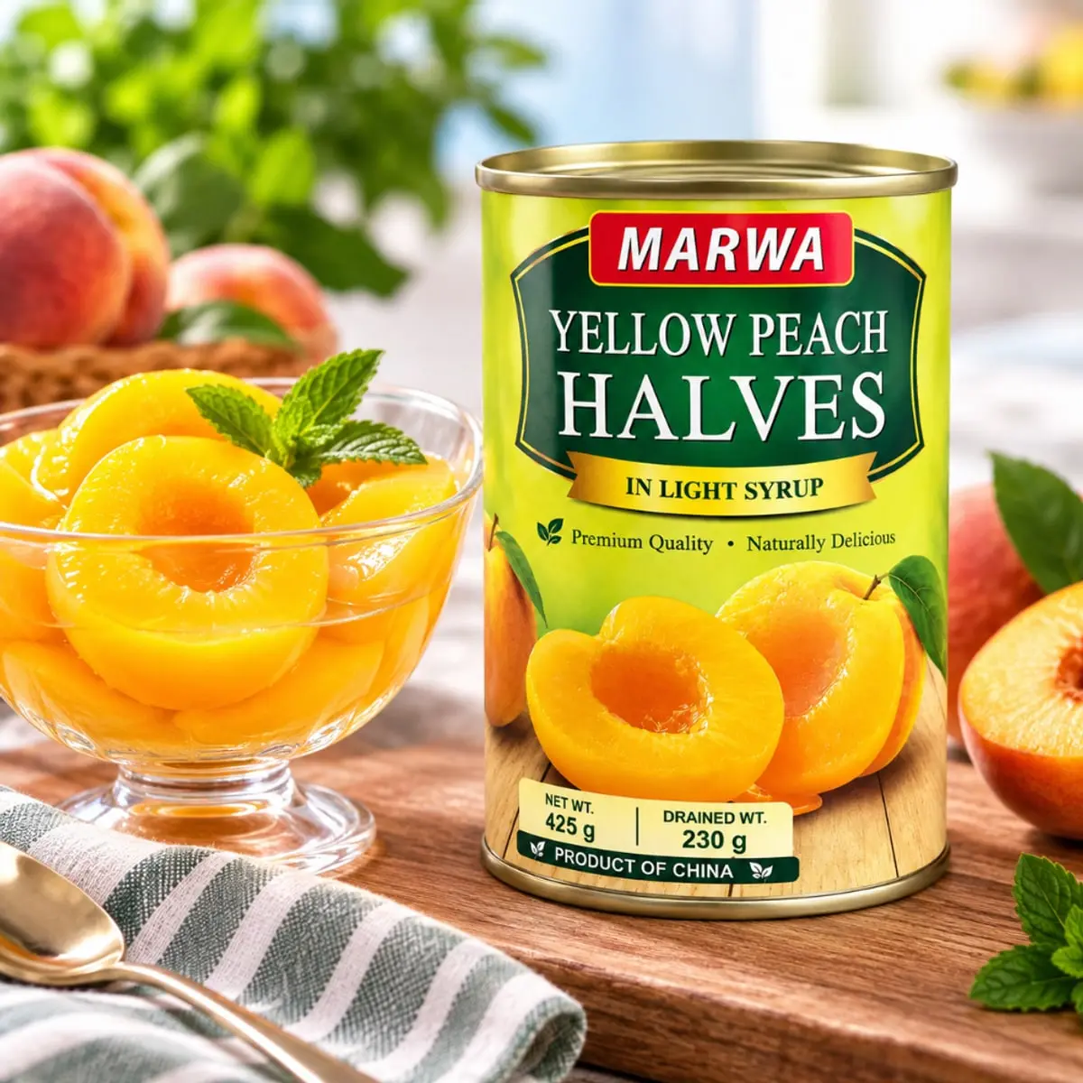 Mitades de melocotón amarillo en almíbar ligero Marwa (425 g / 14.99 oz) - Miniatura 4