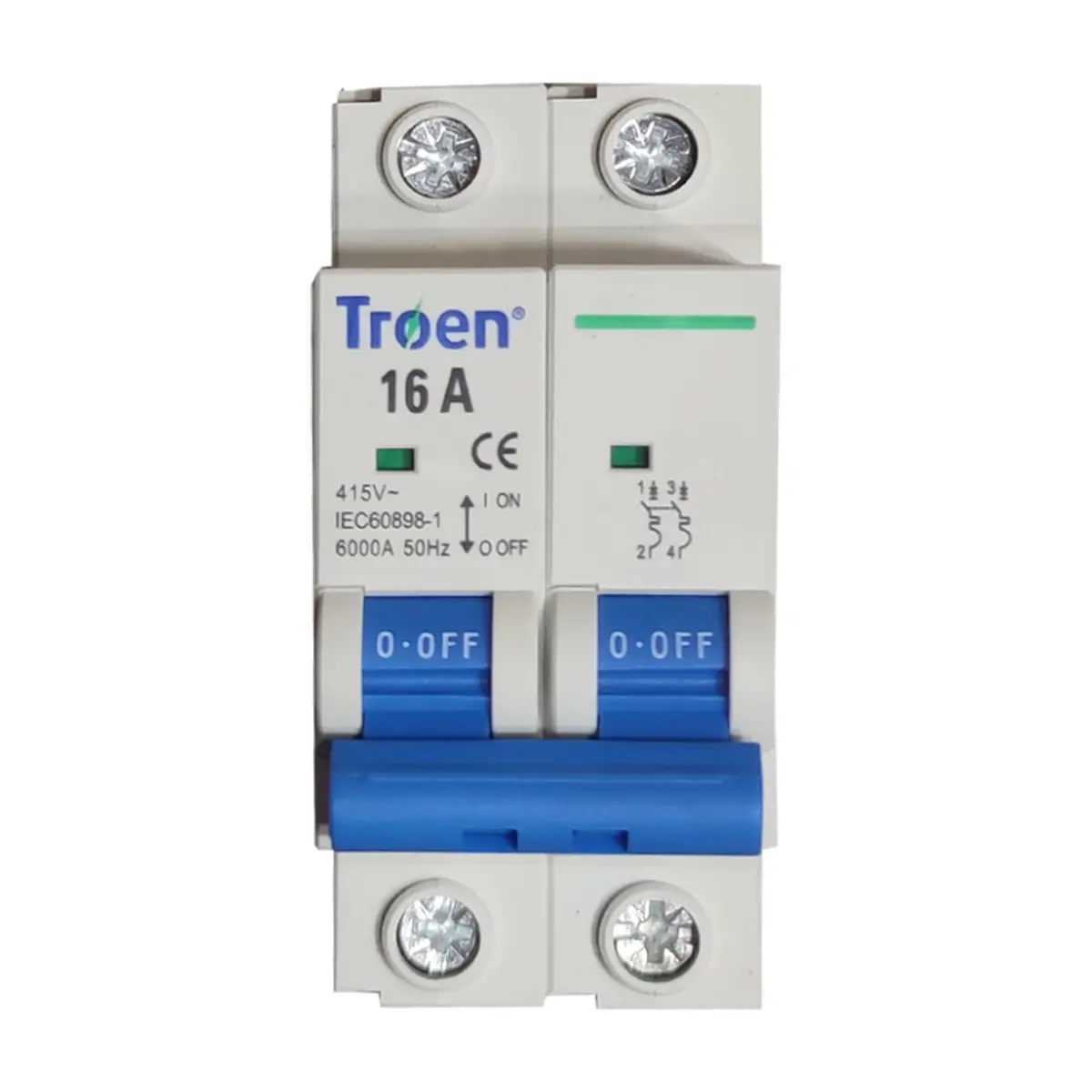 Interruptor termomagnético tipo europeo. Breaker de 16 A 2 polos Troen - Miniatura 5