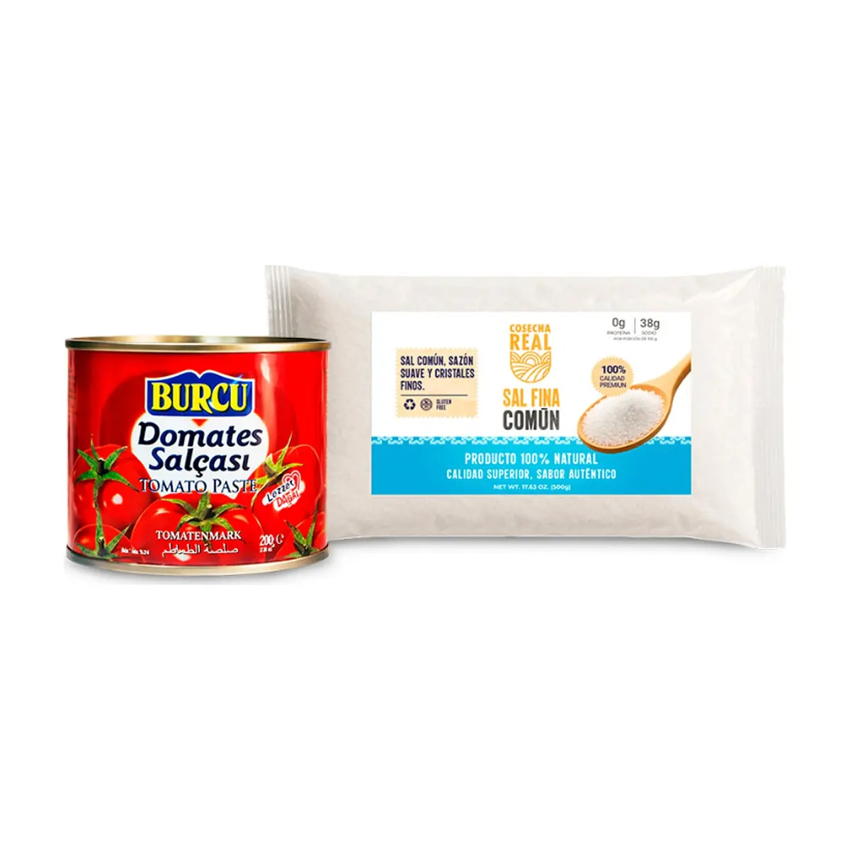 Combo básico de cocina #1: Sal fina común Cosecha Real + Pasta de tomate Burcu