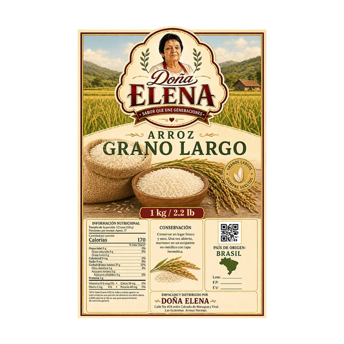 Arroz grano largo Doña Elena (1 kg / 2.2 lb) - Thumbnail 2