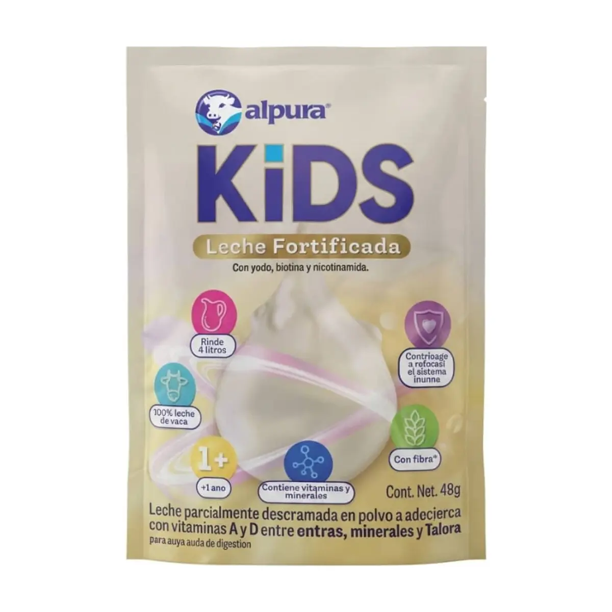 Leche fortificada parcialmente descremada en polvo con vitaminas A y D, minerales y fibra Alpura (480 g / 16.93 oz)