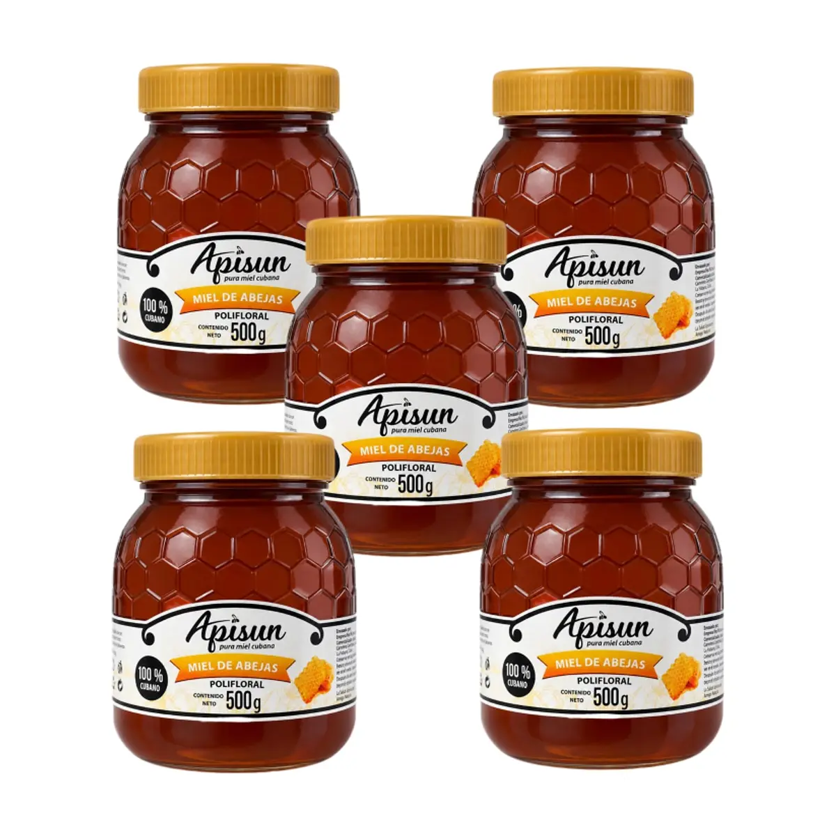Miel de abejas polifloral 100% natural Apisun (5 x 500 g / 1.1 lb)