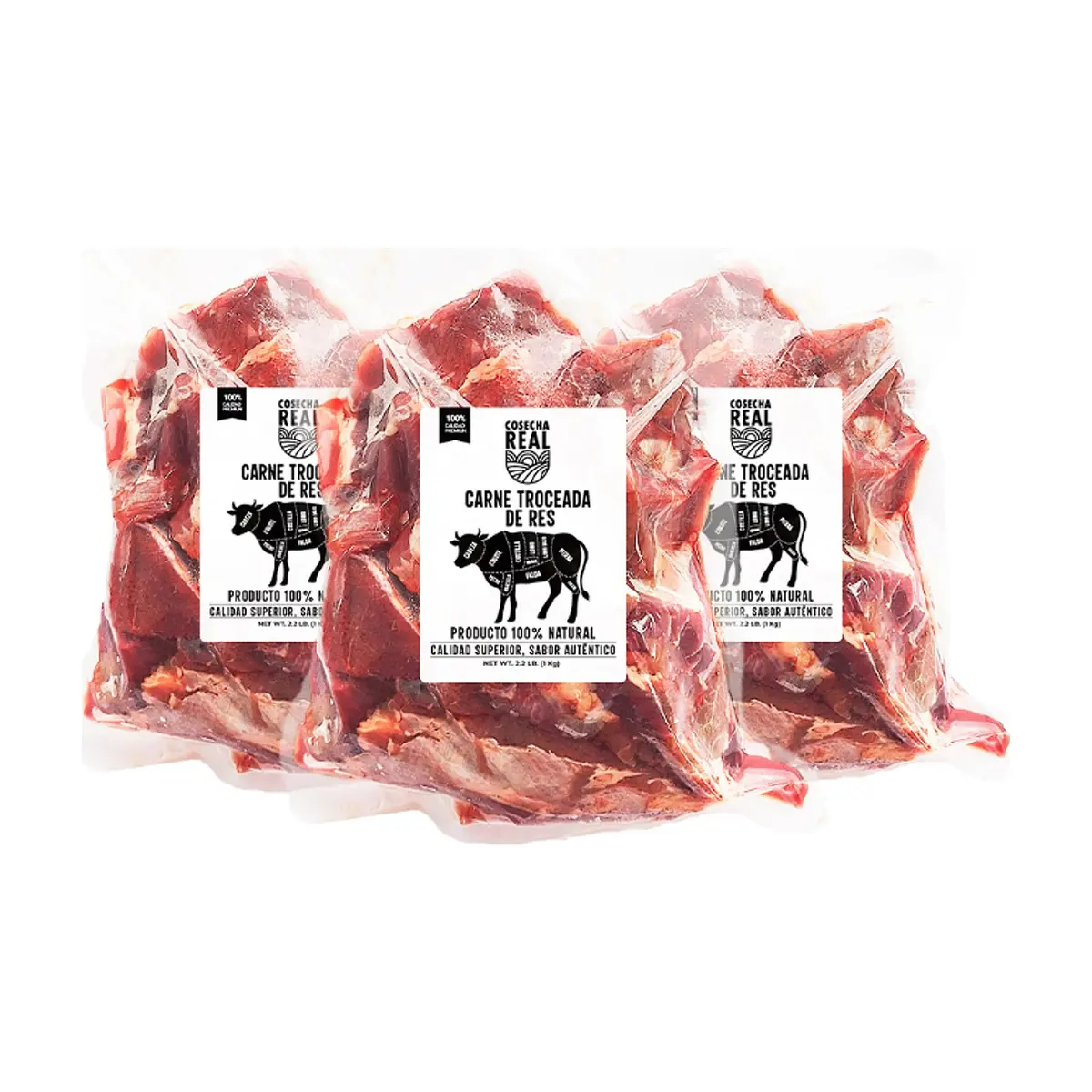 Carne troceada de res Cosecha Real (3 x 1 kg / 2.2 lb) - Miniatura 1