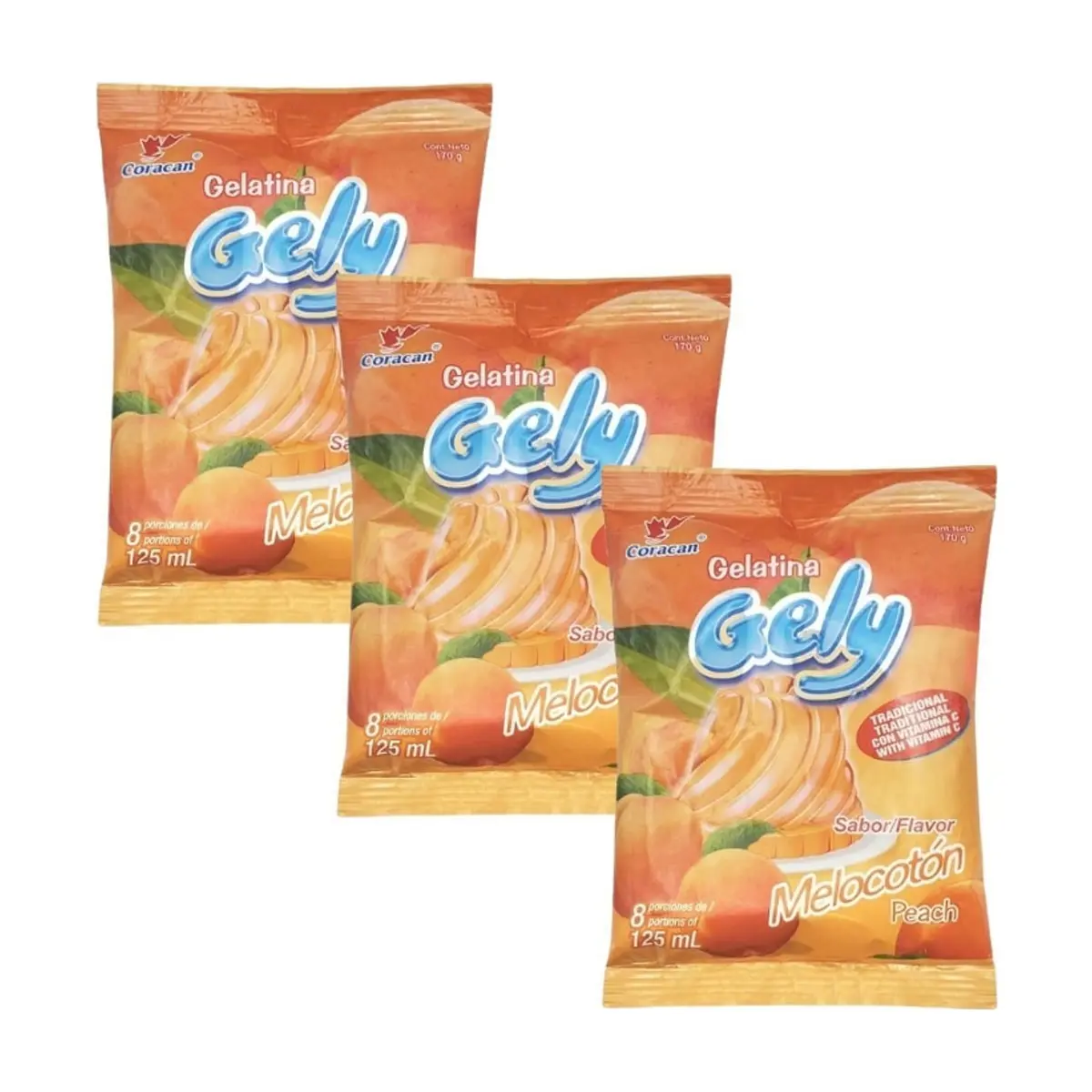 Gelatina sabor melocotón Gely (3 x 170 g / 5.9 oz) - Miniatura 1