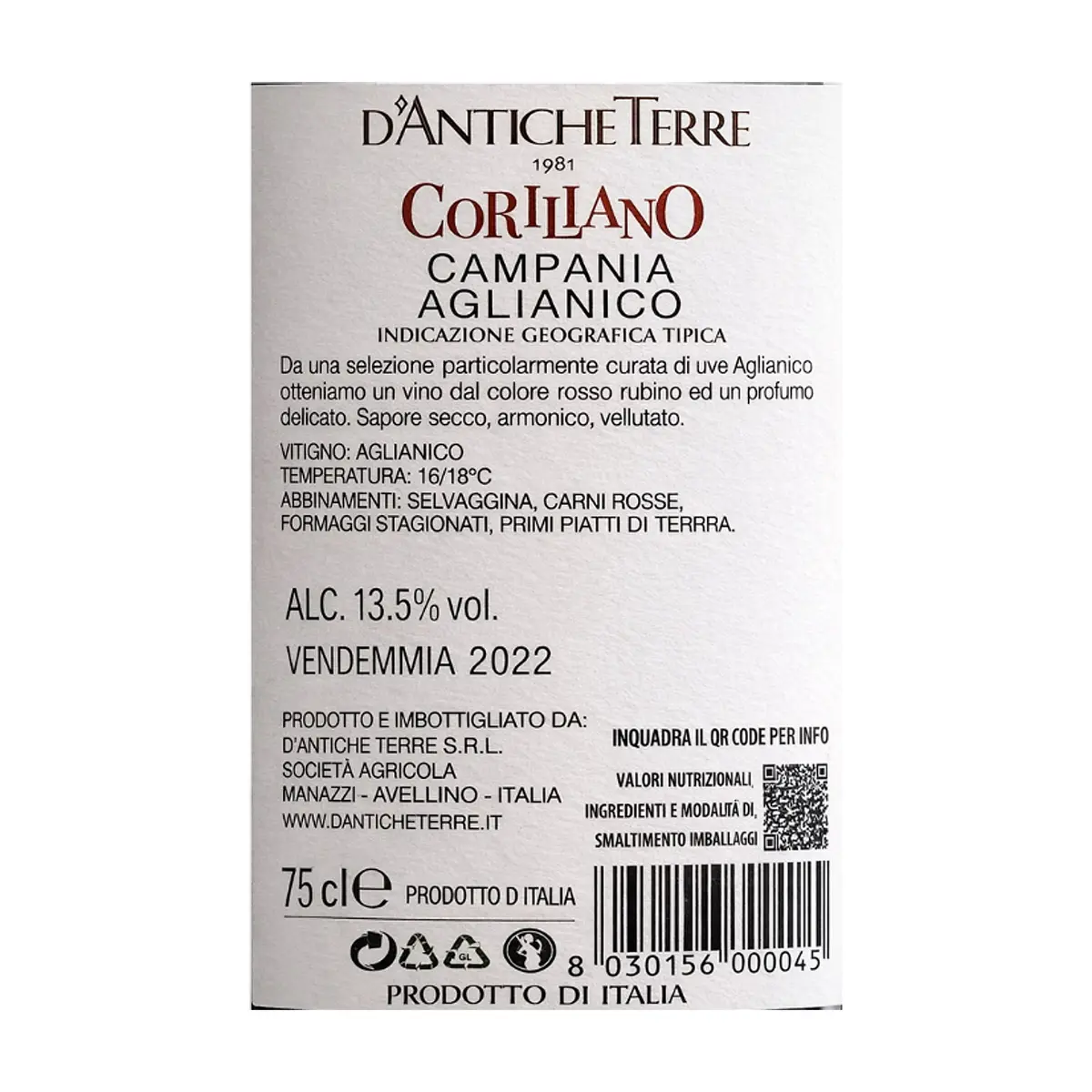 Vino tinto Aglianico de Campania Coriliano D’Antiche Terre (750 ml) - Thumbnail 2