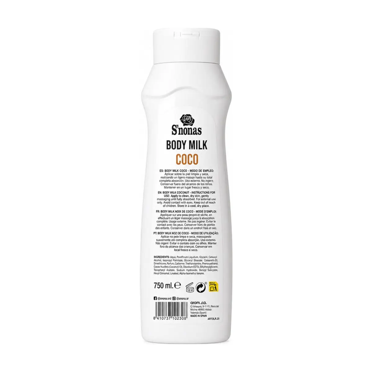 Crema corporal de coco S'nonas (750 ml) - Thumbnail 2