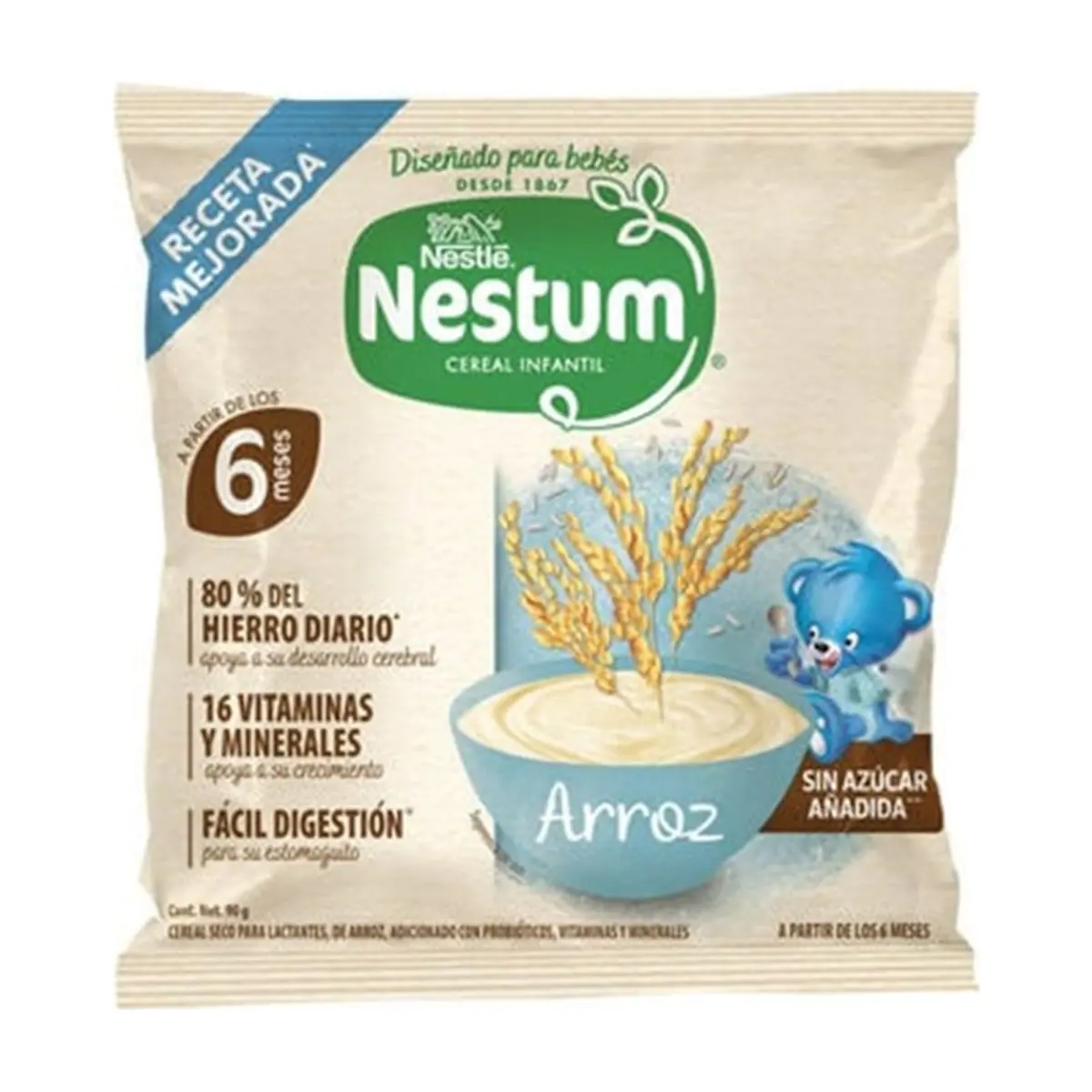Cereal seco para lactantes con arroz sin azúcar añadida Nestum Nestlé (90 g / 3.17 oz) - Miniatura 1