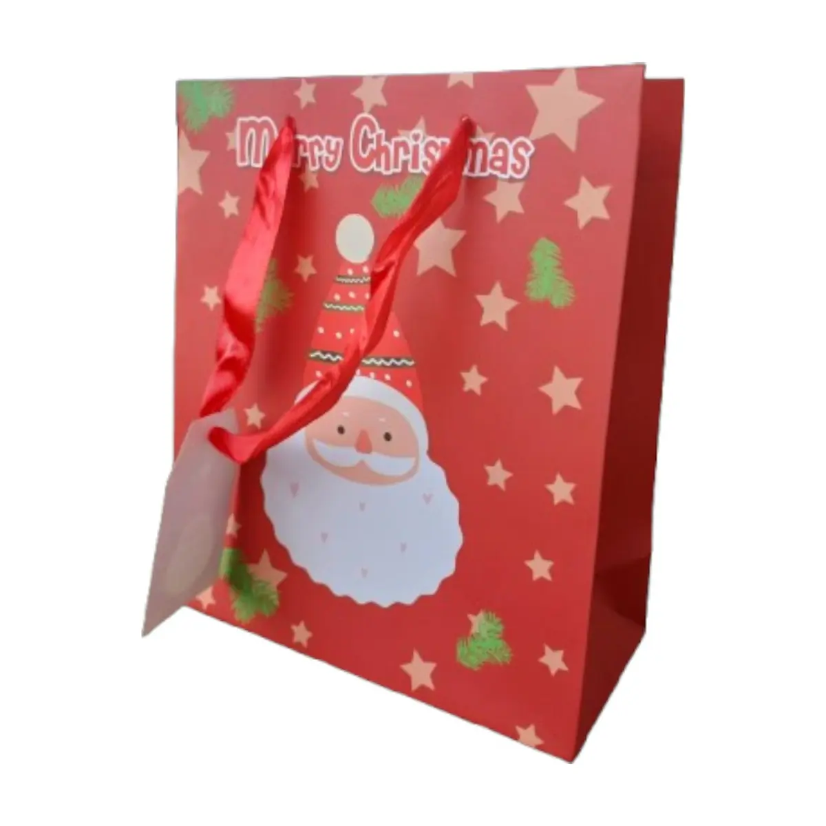 Bolsa de regalos Merry Christmas roja cara Santa Claus P53