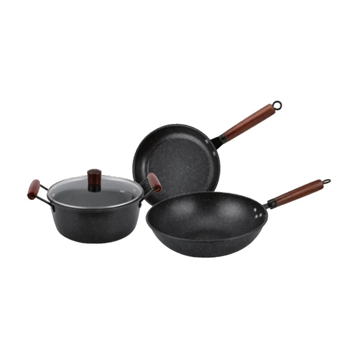 Juego de sartenes y cazuela antiadherentes color negro de 3 piezas TATO